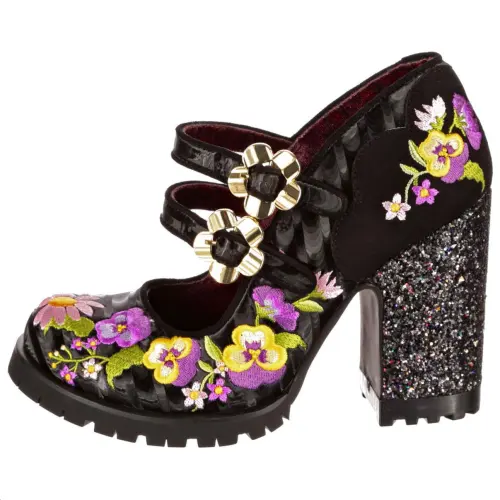 IRREGULAR CHOICE Pu Chunky Heel Mary Jane Shoes Women's Black