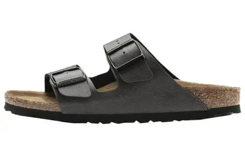 Birkenstock Arizona Leather Slide Slippers Women's Dark Gray Narrow