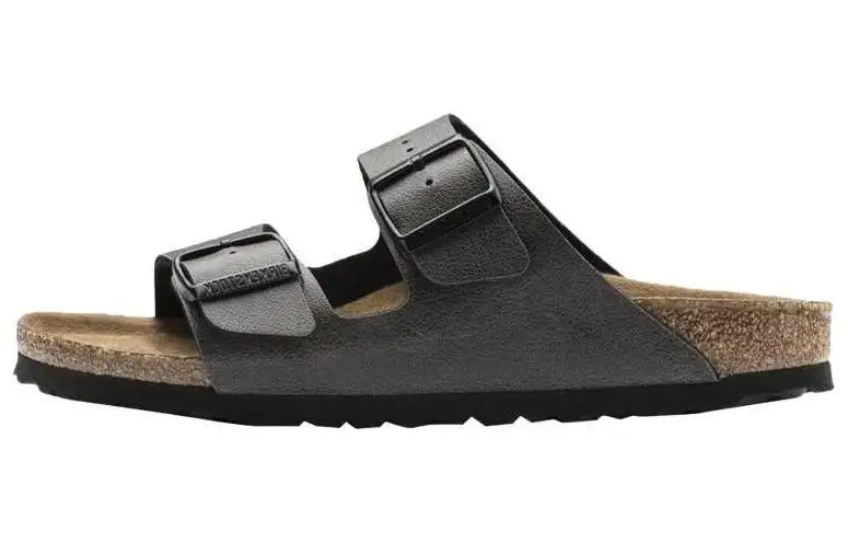 Birkenstock Arizona Leather Slide Slippers Women's Dark Gray Narrow