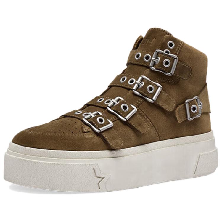 ASH Cow Split Leather High top Skateboard Shoes Women's Dark Brown