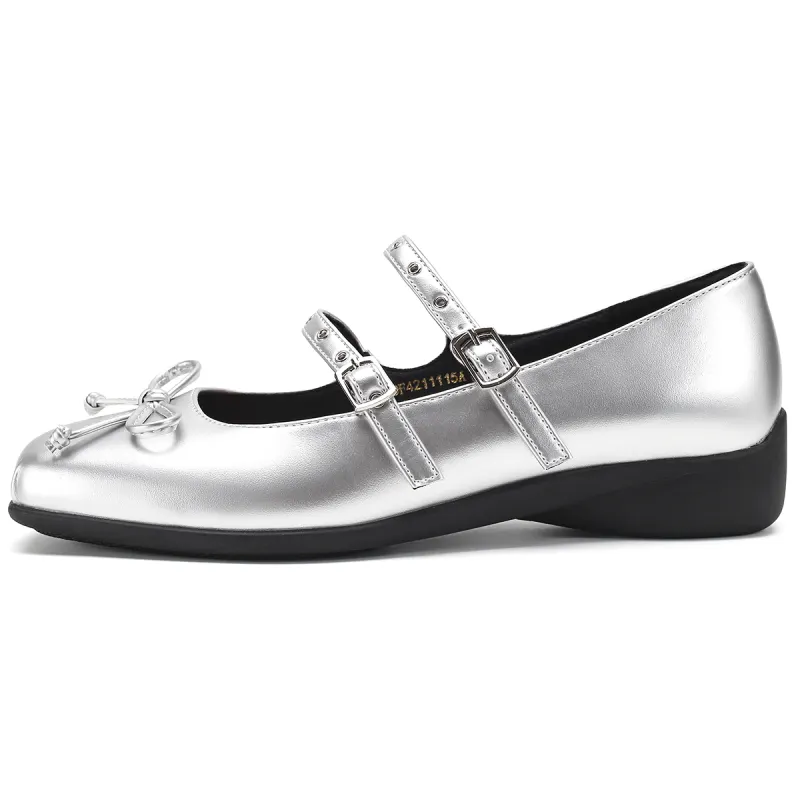 D FUSE SCANDINAVIA Flat Ballet Shoes Cow Split Leather Mary Jane Shoes Women's