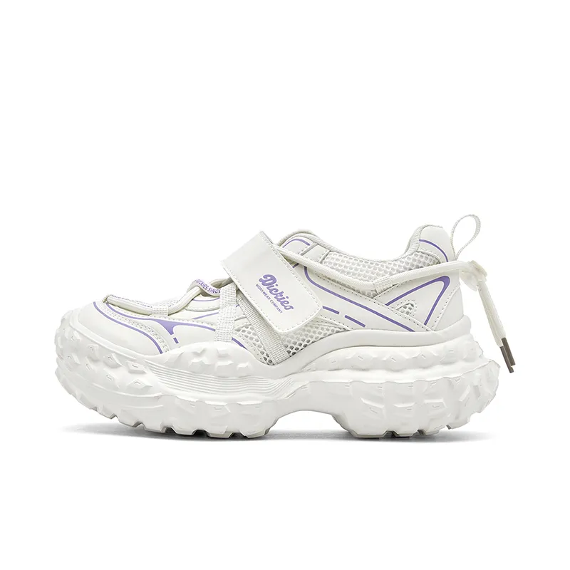Dickies Synthetic Leather Slip Resistant, Abrasion Resistant, Breathable Low top Chunky Sneakers Women's Beige Purple