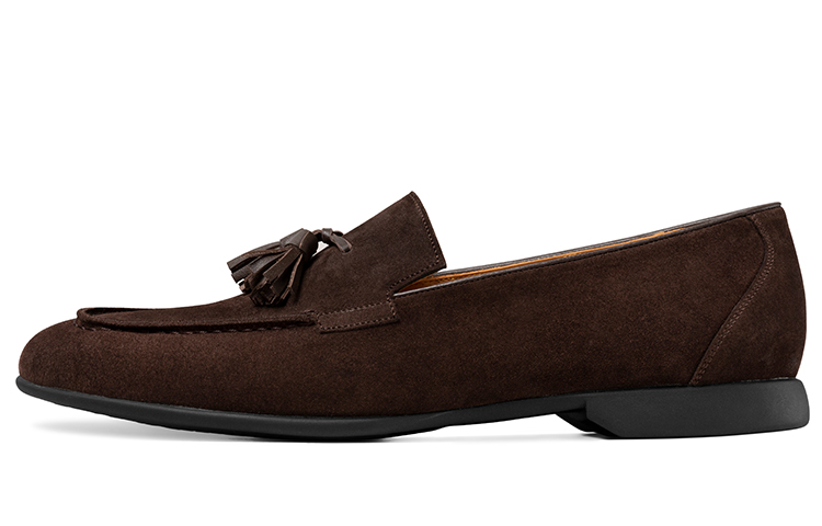 THOM WILLS British Vintage Suede Fringe Loafers Casual Shoes Men's Dark Coffee