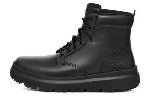 UGG Leather Round Toe Lace Up Booties Men's Black