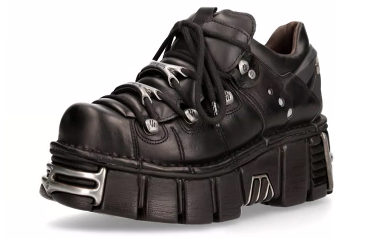 NEW ROCK Top Grain Cow Leather Low top Casual Shoes Unisex Black