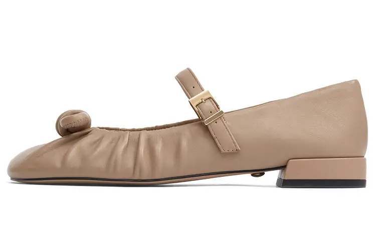 CHARLES&KEITH Sheepskin Chunky Heel Mary Jane Shoes 1.9cm Women's Flesh