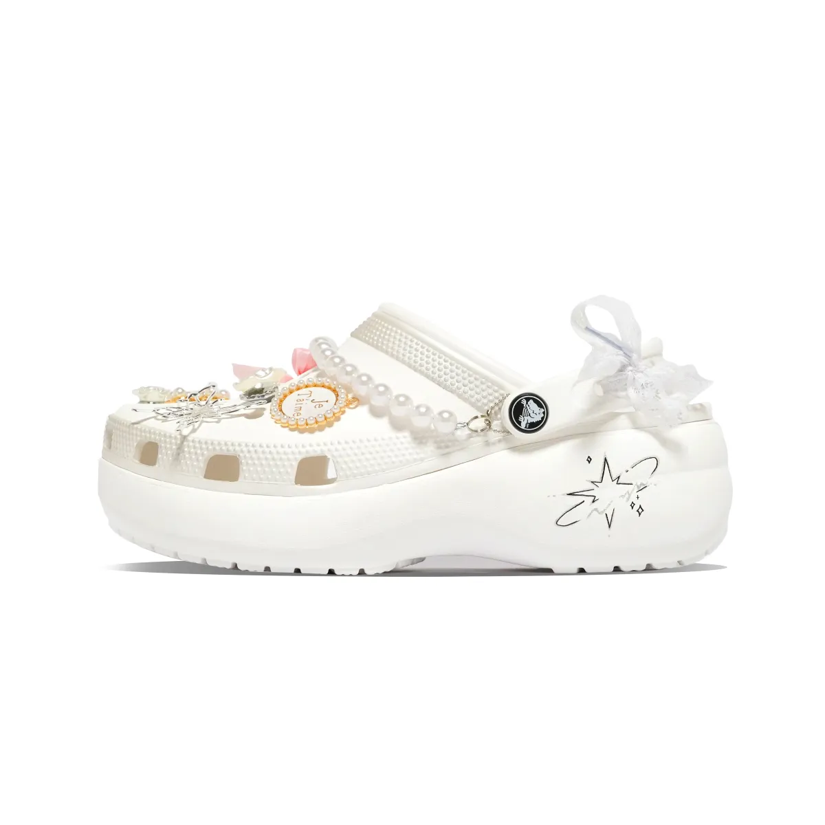 Crocs Classic Platform Clog Stars Star EVA Clogs Women's Silver White