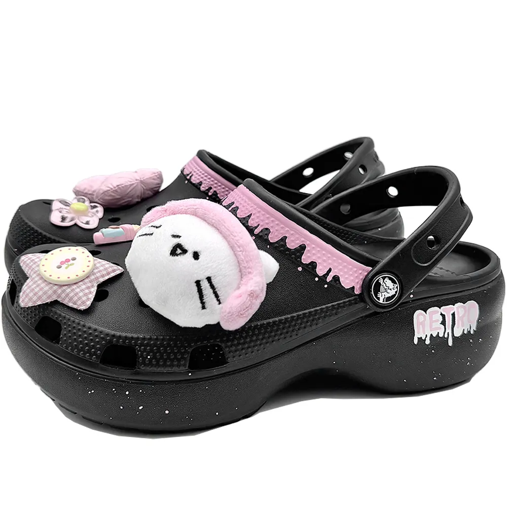 Crocs Classic Platform Clog Cloud Clog, Pink Ink Meow Wave EVA Clogs Women's Black Pink