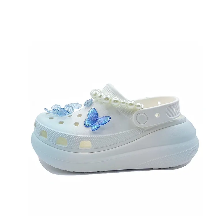 Crocs Crush Clog Butterfly Blue EVA Clogs Unisex White Blue