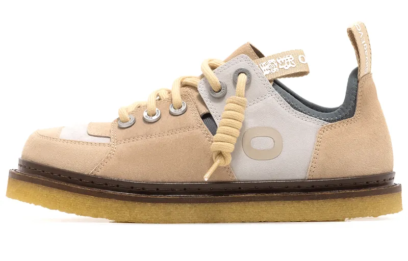 OETZI Cow Split Leather Low top Skateboard Shoes Unisex Khaki & Light Gray
