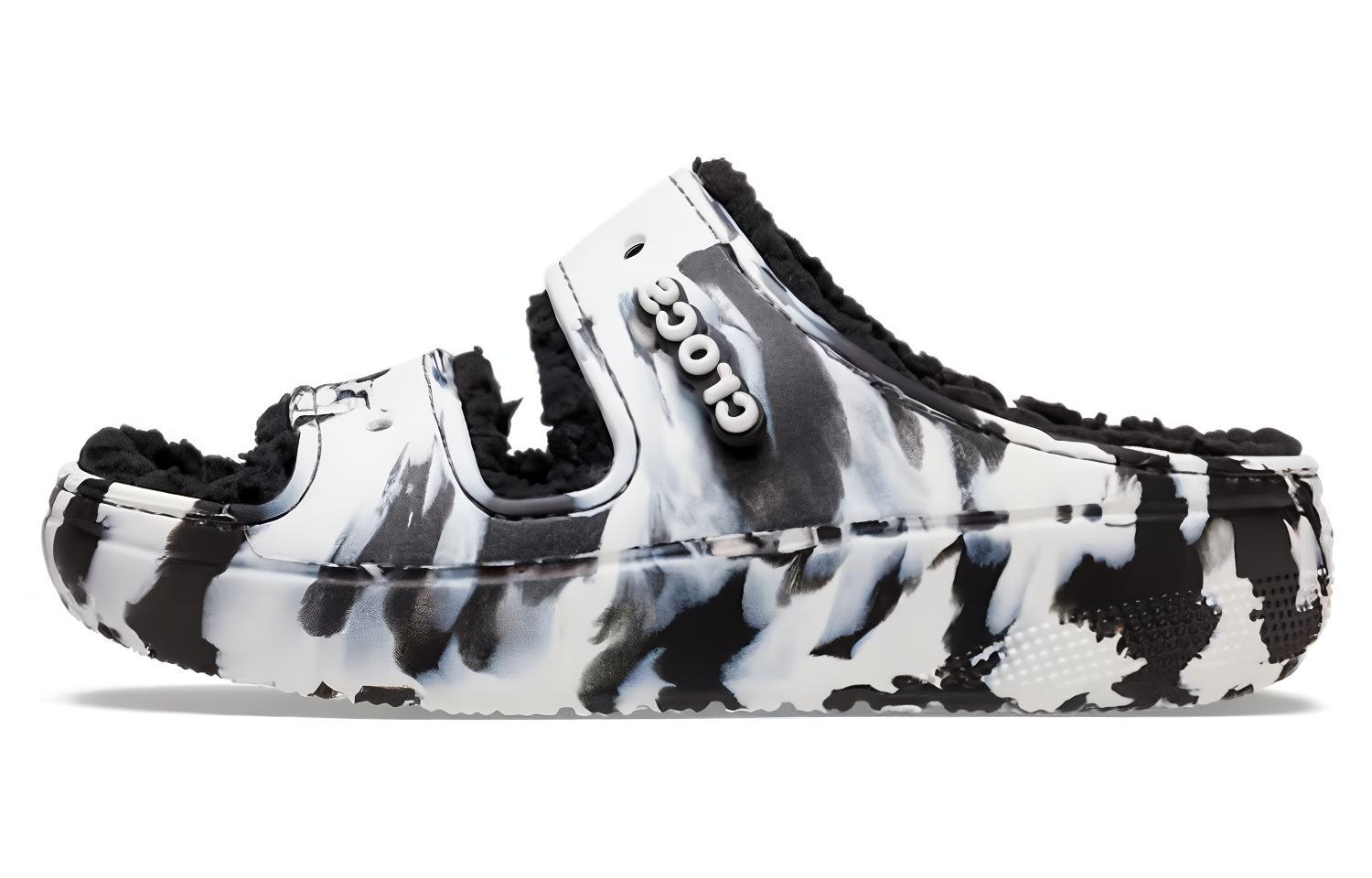 Crocs Classic Cozzzy Marbled Sandals 'Black White'