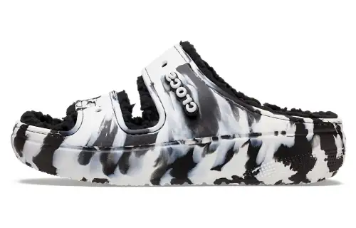 Crocs Classic Cozzzy Marbled Sandals 'Black White'