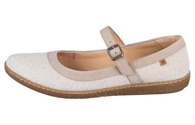 El Naturalista Fabric Flat Mary Jane Shoes Women's White