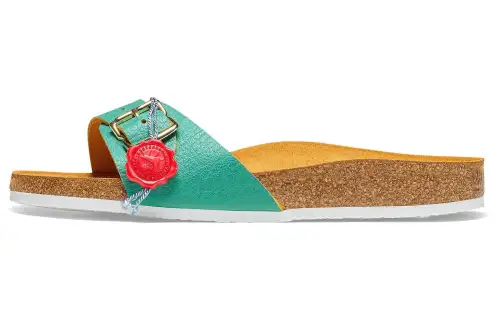 Birkenstock Leather Slide Slippers Unisex Green Regular