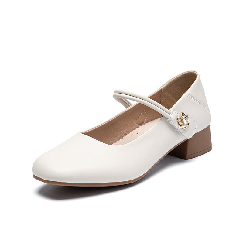 ZHR Zeze, two-layer cowhide, girly plain canvas wooden heel, intellectual literary style, French star diamond, sweet, versatile, elegant and comfortable, thick heel, Mary Jane shoes, 3.5cm, women