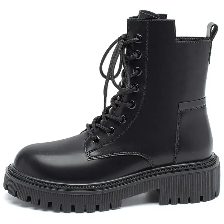 AGSDON Cow Split Leather Combat Boots 5cm Women's