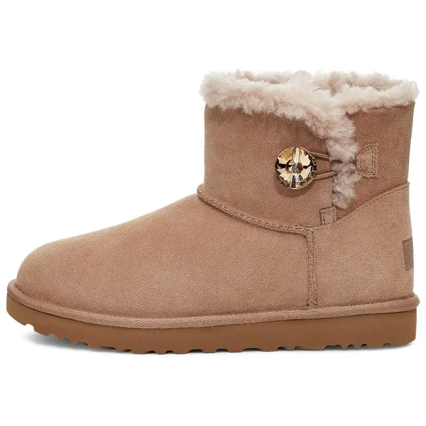UGG Bailey Mini Button Gold Bling Thermal Comfortable Short Snow Boots Women's Chestnut