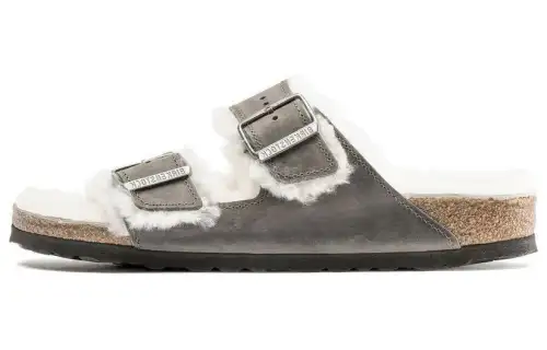 Birkenstock Arizona Shearling Waxy Leather Oiled 'Iron'