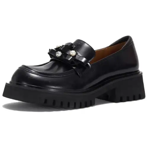 Teenie Weenie Cow Leather Loafers 5CM Women's Black