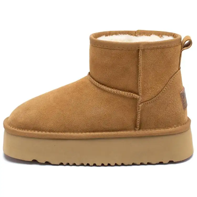 AGSDON Cow Suede Thermal Waterproof Outerwear Northeast Cotton Lined Thickened Thin Cotton Platform Height Increasing
