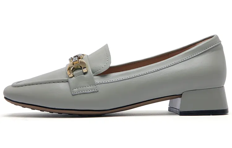 PACO GIL Cow Leather Block Heel High Heels 3cm Women's Light Blue