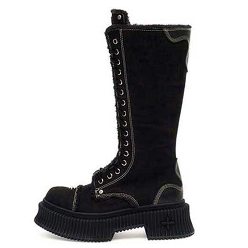 SMFK Wild World Wild World Series Black Biscuits Knee high Boots Women's Black