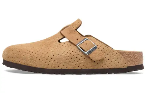 Birkenstock Suede Closed Toe Slippers Unisex Light Brown Narrow