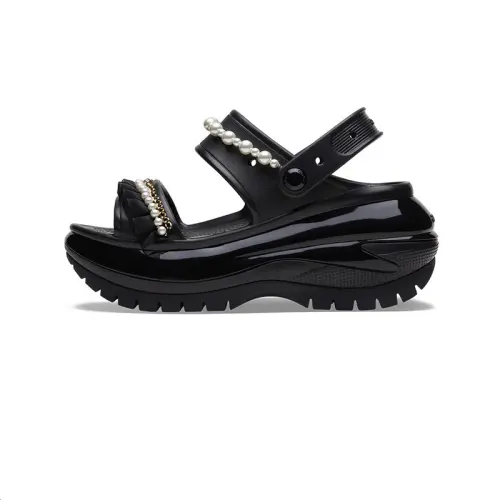 Crocs Mega Crush Pearl Ruffle Sandal 'Black' Women's