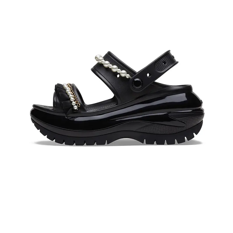 Crocs Mega Crush Pearl Ruffle Sandal 'Black' Women's