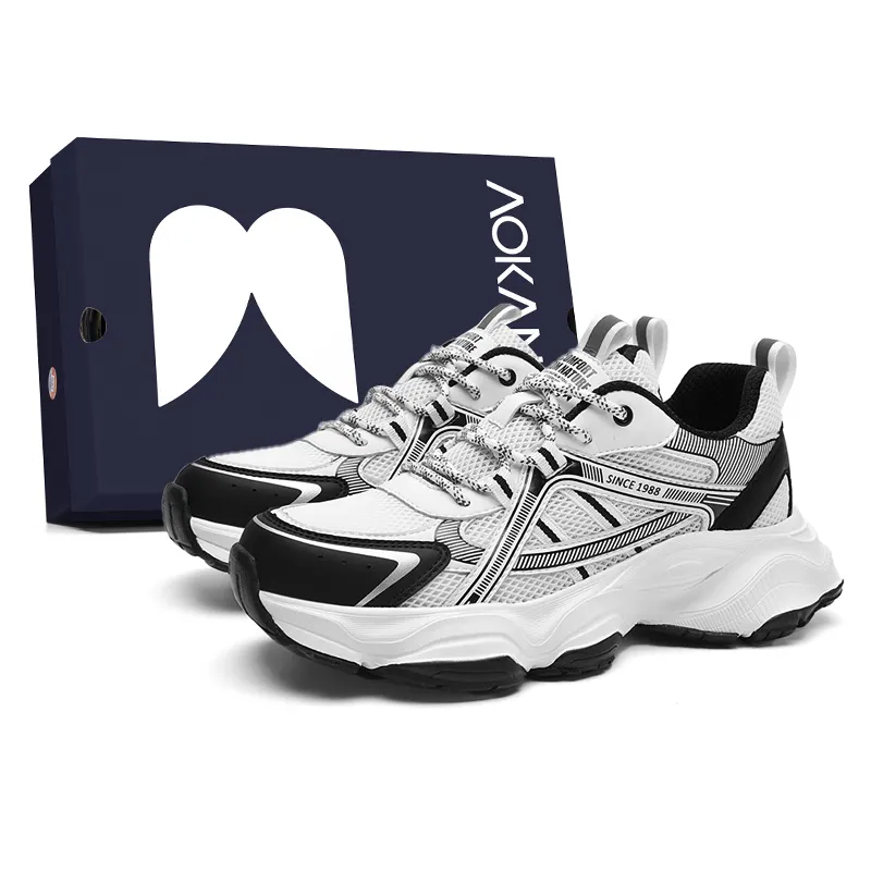 AOKANG Trendy Play All Season Breathable Comfortable Distressed Patchwork, Black & White, Campus Everyday Commute