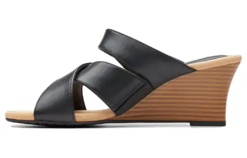 Clarks Leather Slide Slippers 7cm Women's Black