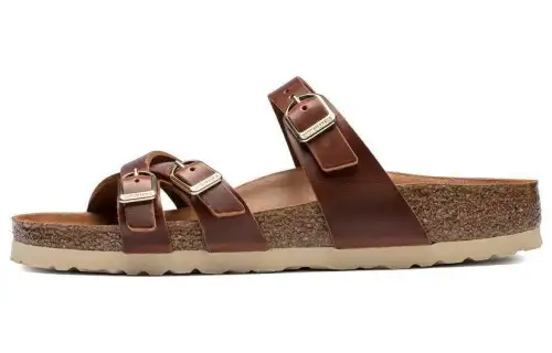 Birkenstock Leather Slide Slippers Women's Brown Narrow