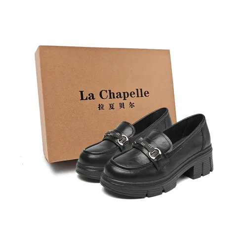 La Chapelle 5cm thick-soled British style small leather shoes, simple and fashionable PU, comfortable, trendy and retro, daily commuting, loafers, women, black