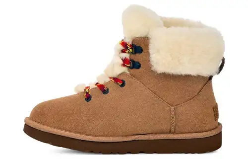 UGG Cow suede, warm and non-slip, casual lace-up, short and mid-calf snow boots, women's maroon