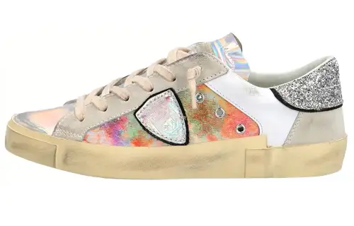 PHILIPPE MODEL Prs Cow Leather Stylish Skateboarding Shoes Women's Beige Multicolor
