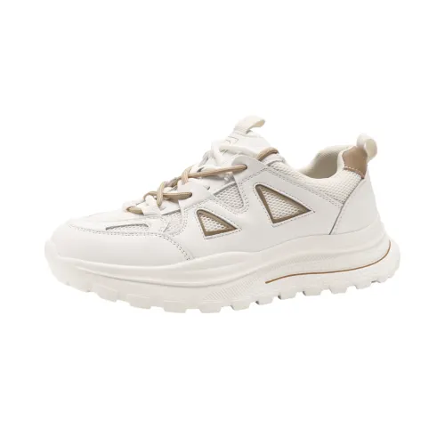 D FUSE SCANDINAVIA Abrasion Resistant Lightweight Height Increasing Low top Chunky Sneakers 4cm Women's Ecru Apricot