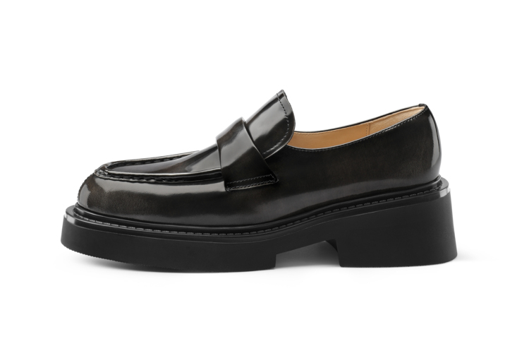 7or9 Sesame Tart Top Grain Cow Leather Loafers 5CM Women's Gray