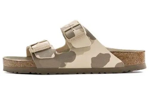 Birkenstock Leather Slide Slippers Unisex Camouflage Gray Regular