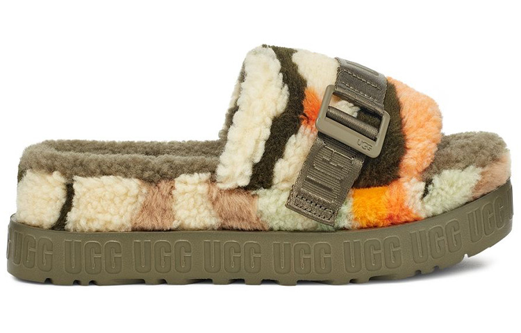 Женские шлепанцы UGG Fluffita Cali Collage (оливковые) — фото 2