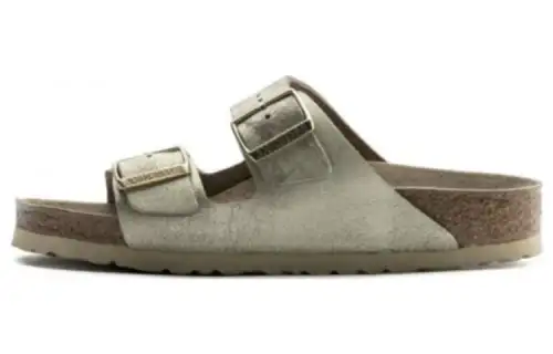 Birkenstock Leather Slide Slippers Women's Washed Metal Cream