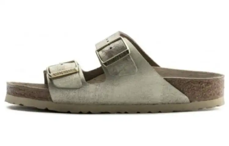 Birkenstock Leather Slide Slippers Women's Washed Metal Cream