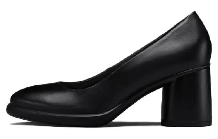Ecco Top Grain Cow Leather Chunky Heel High Heels 7cm Women's Black
