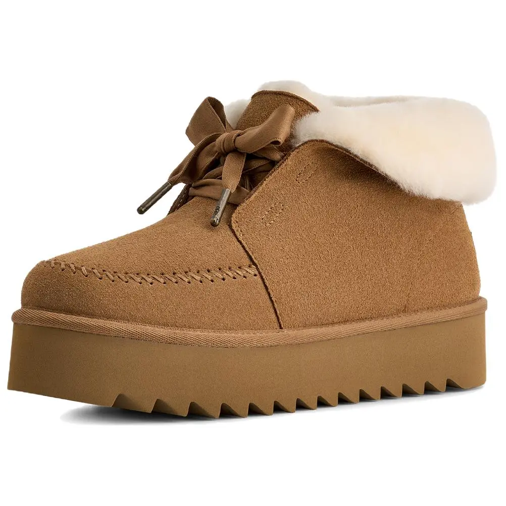 UGG Cow Split Leather Thermal Minimalist Style Comfortable Fleece Lined Short Snow Boots Women's Chestnut