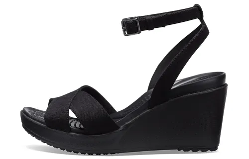 Crocs Leigh Ii Cross Strap Ankle Wedge Sandals 'Black' Women's