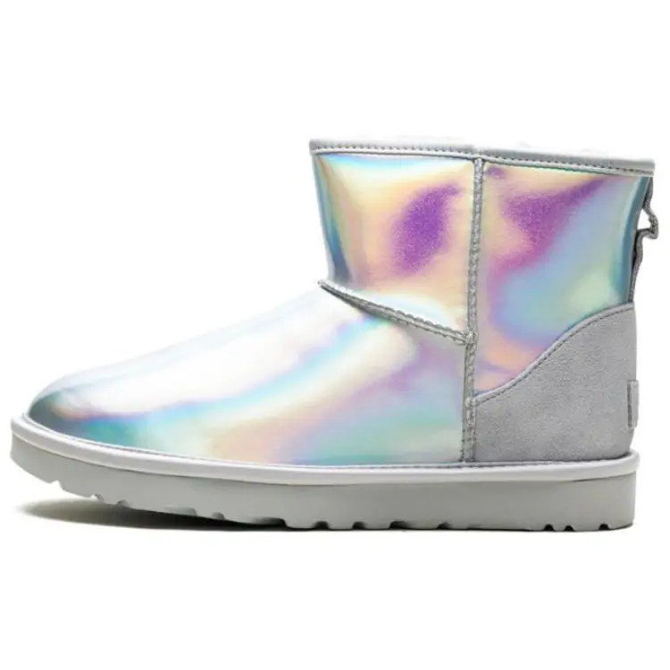 UGG CLASSIC MINI Iridescent Calfskin Short Snow Boots Women's Glacier Gray