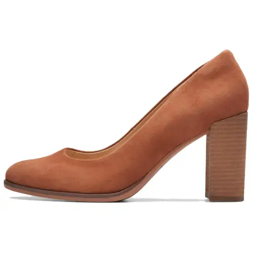 Clarks Suede Chunky Heel High Heels 8.5cm Women's Caramel