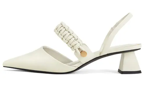 CHARLES&KEITH High Heels Women's Low Top Powdery White Chalk / Olive Green