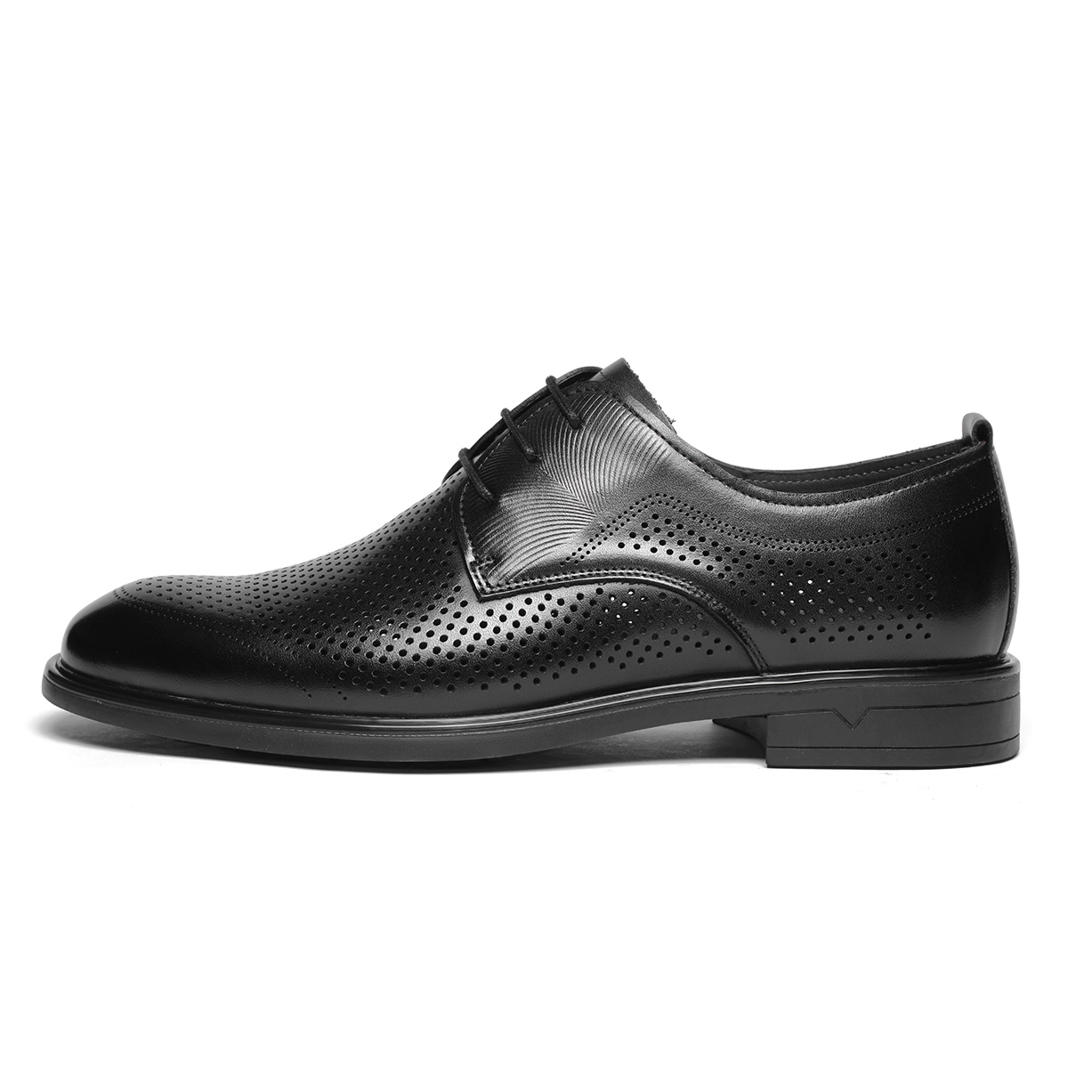 VOLO Rhino Derby Shoes Hollow Breathable Mesh Lightweight Comfortable Business Casual Versatile Formal Leather Shoes Men's Black