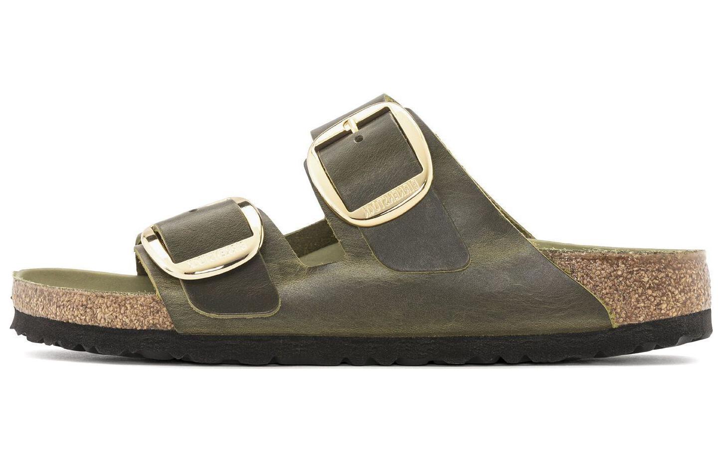 Birkenstock Arizona Big Buckle Natural Leather Oiled Narrow Fit 'Olive Green' Women's