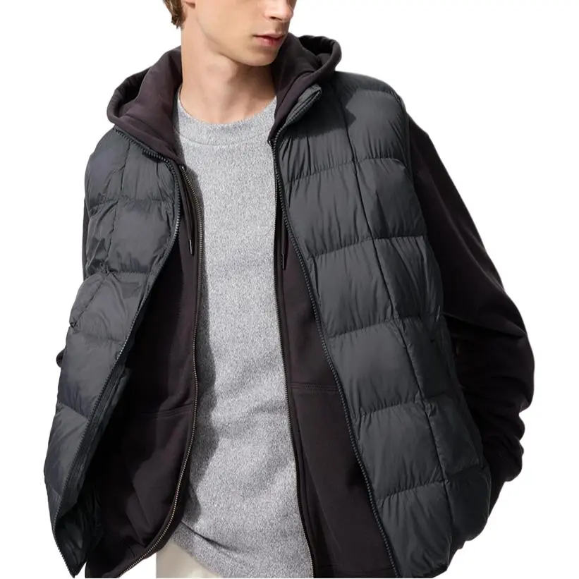 UNIQLO Down Vests Unisex Dark Gray Stand Collar Moderate Other